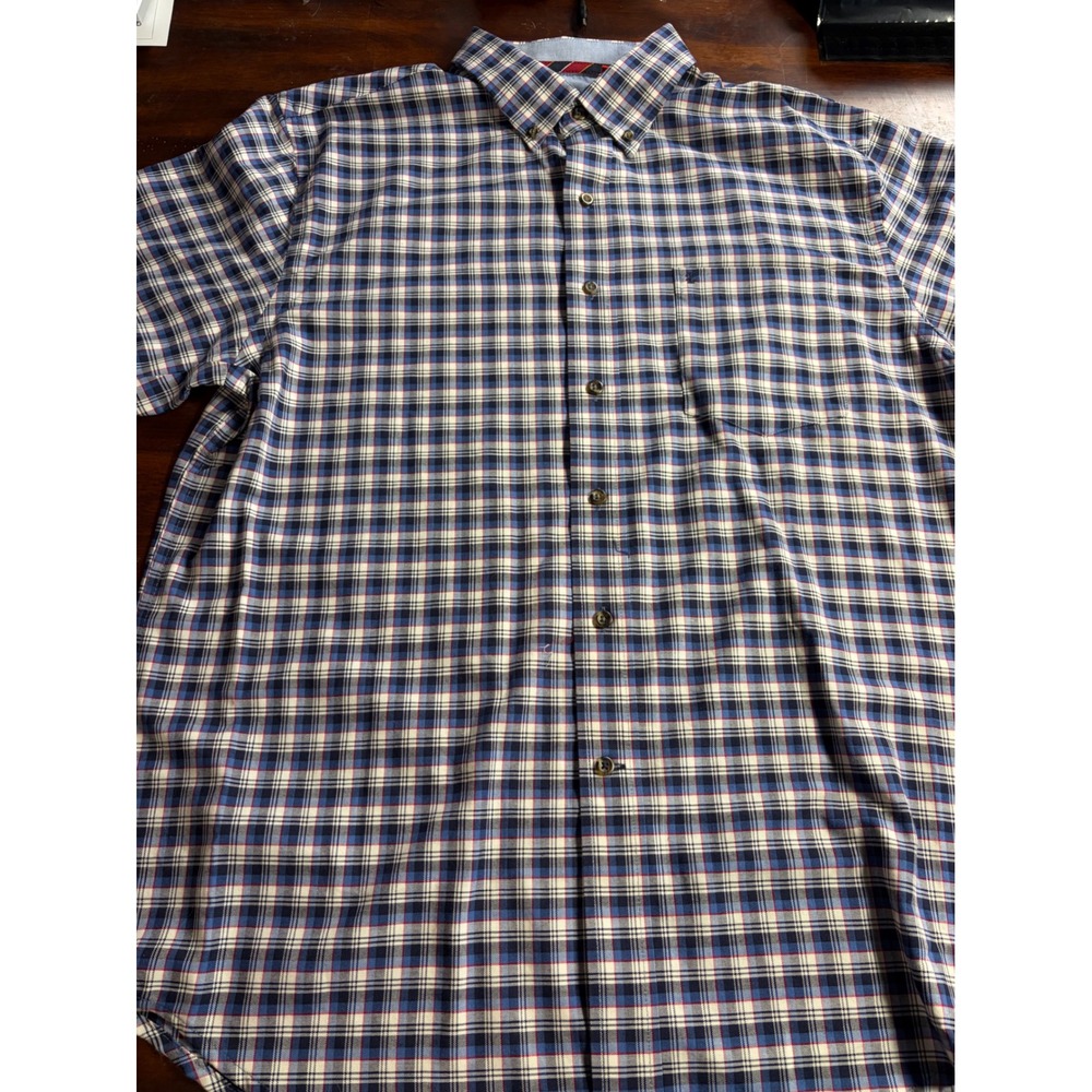 IZOD Mens Pinpoint Oxford Short Sleeve Button Down Shirt Dutch Blue Plaid Large